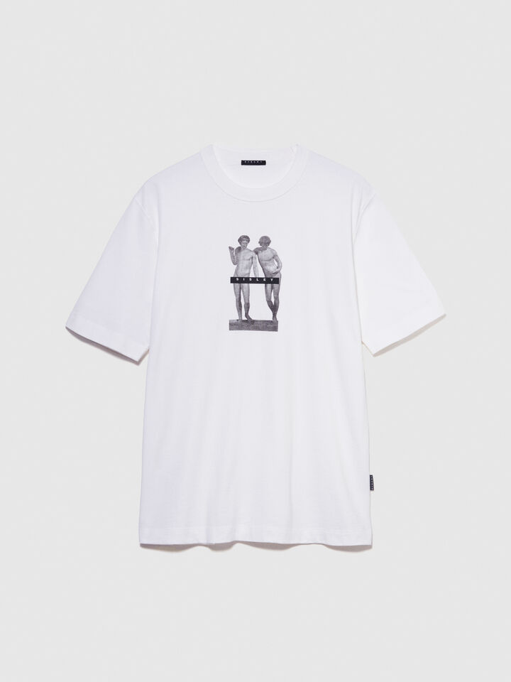 T-shirt with print - men's short sleeve t-shirts - White | Sisley image number 6